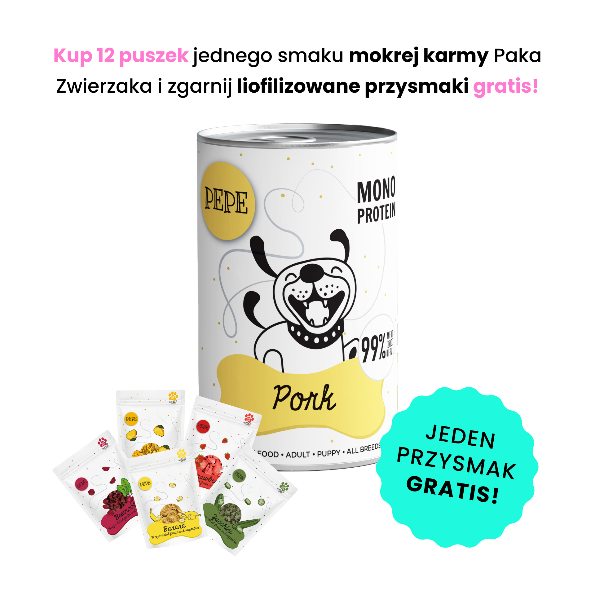 PAKA ZWIERZAKA PEPE MONO PROTEIN wieprzowina 400g karma mokra dla psów w każdym wieku